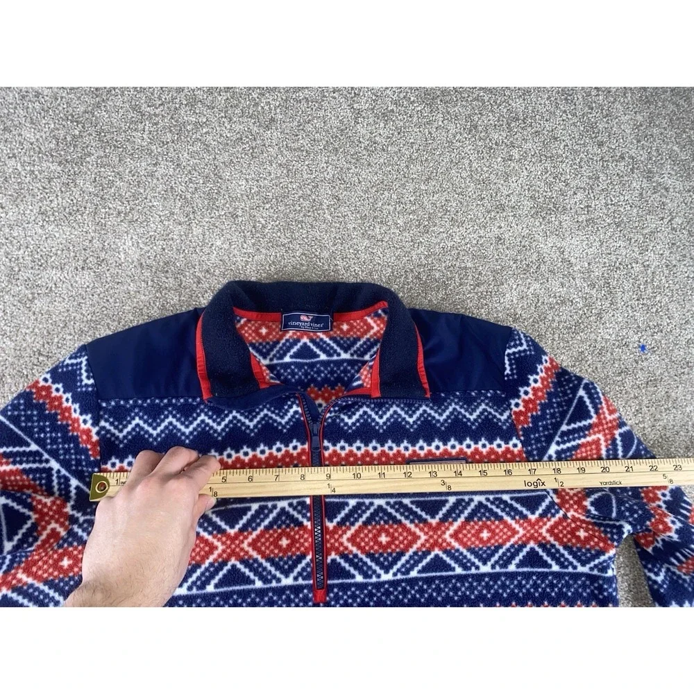 Vineyard Vines Aztec Geometric Red/White/Blue Fleece Jackets Mens M 1/4 Zip Warm